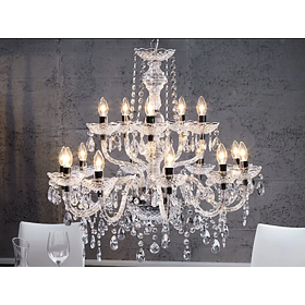 Hanging 15 arm clear chandelier - diamonds